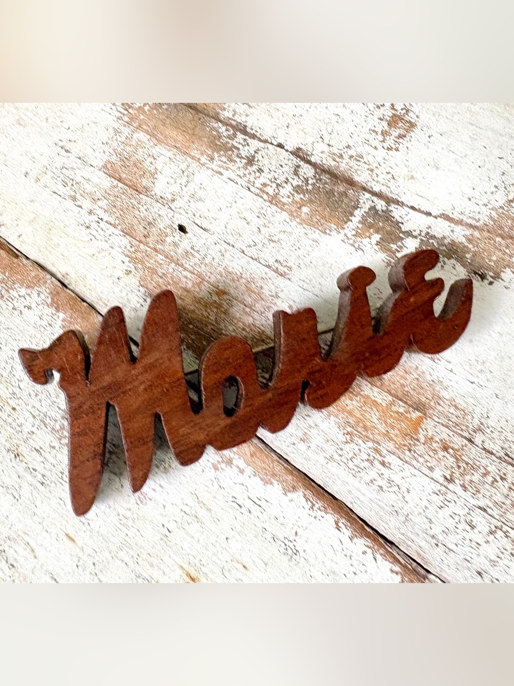 Vintage MCM Hand Carved Wooden MARIE Name Script Brooch Pin